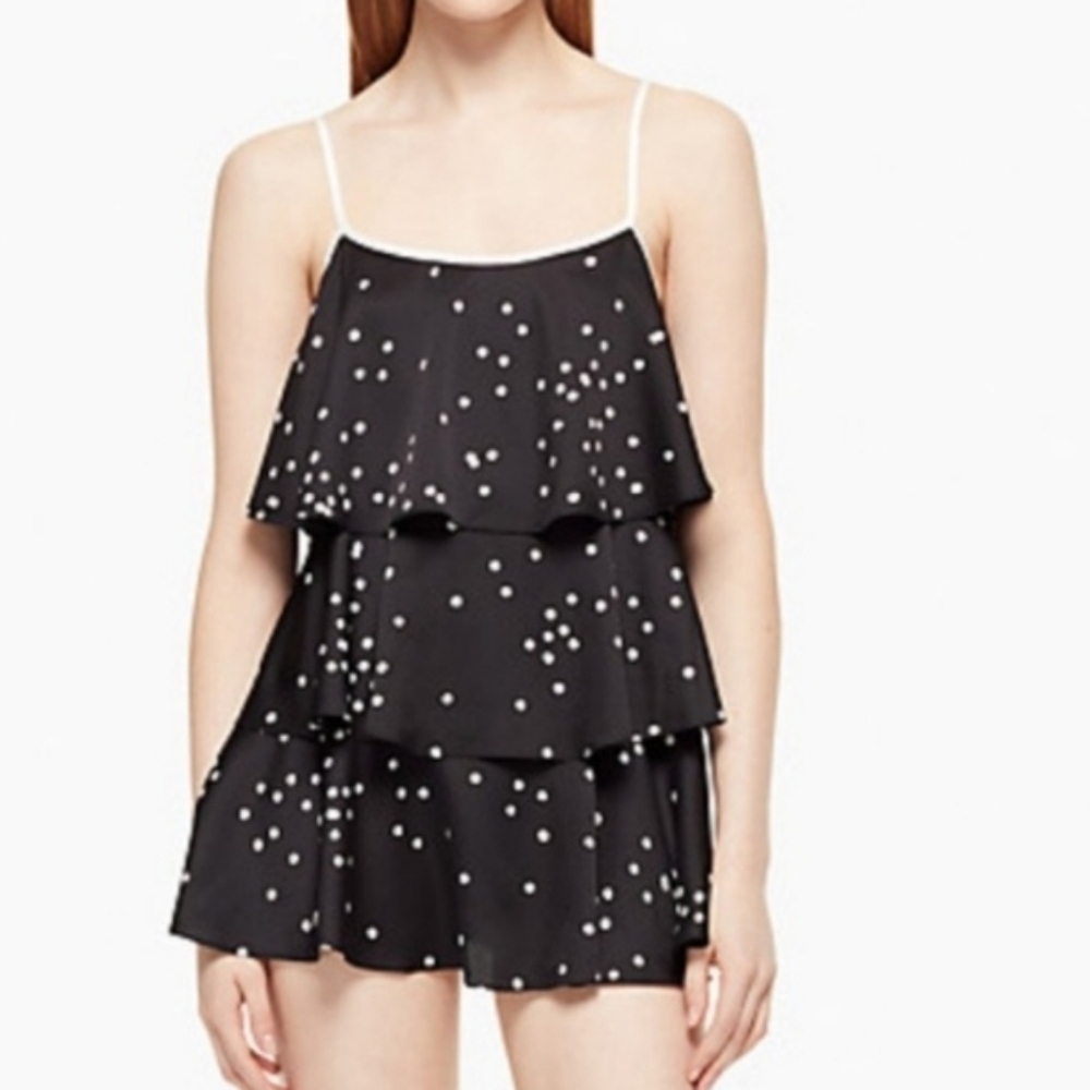 Kate Spade Polka Dot Ruffle Chemise Tank Top Black M